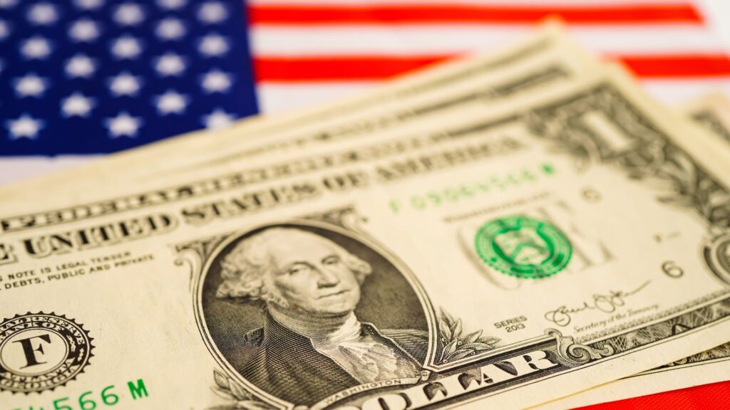 american banknotes and flag