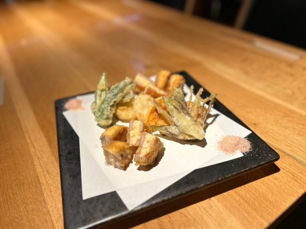 Natura, a standing sushi restaurant, offers a 5-item assortment of tempura